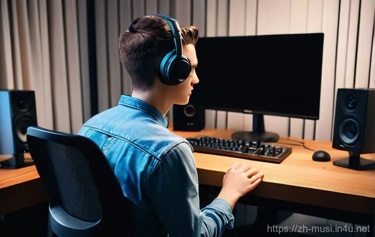 기타 녹음 장비 추천 - **Prompt:** A young, focused individual (18-25 years old, gender-neutral) wearing a casual long-slee...