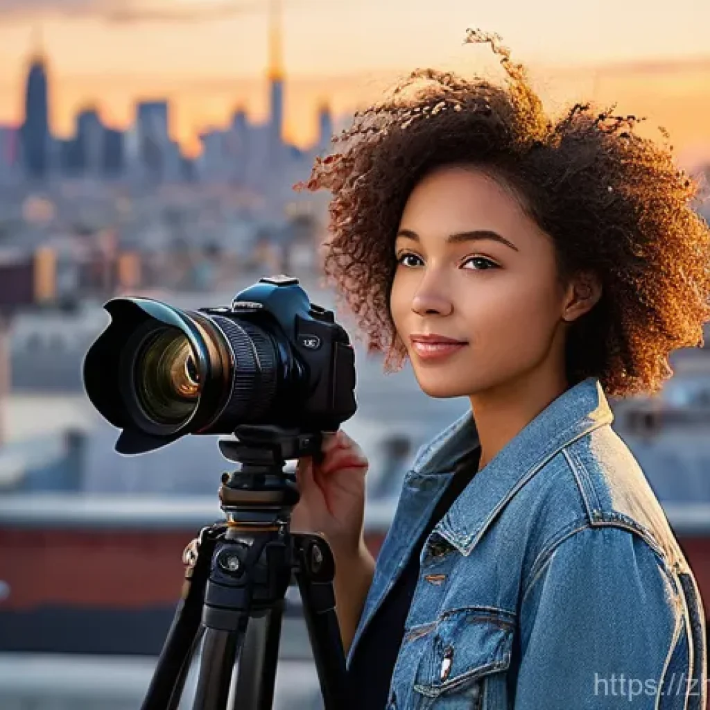 기타 렌탈 서비스 - **Prompt 1: Urban Explorer with Rented Camera**
    "A young woman, in her late 20s, with short, sty...