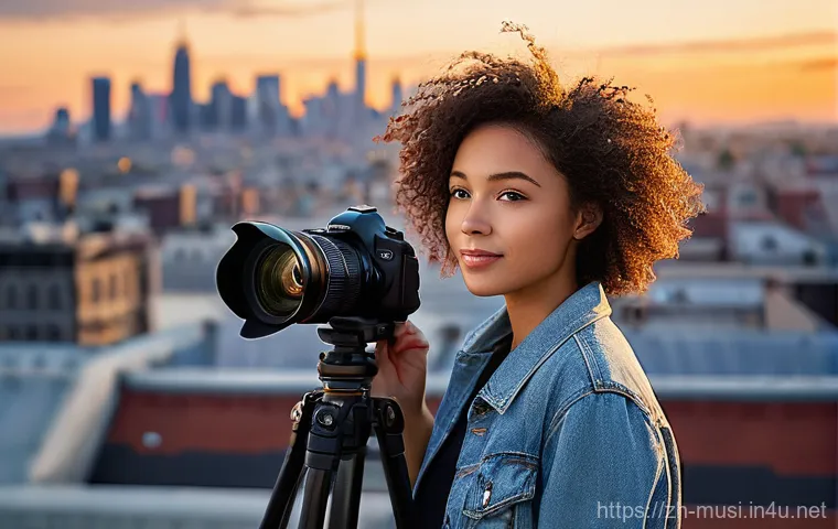 기타 렌탈 서비스 - **Prompt 1: Urban Explorer with Rented Camera**
    "A young woman, in her late 20s, with short, sty...