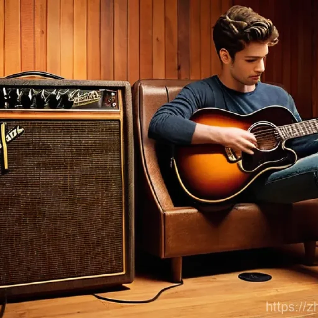 기타 앰프 비교 - **A passionate guitarist embracing the warmth of a classic tube amplifier.**
    *   **Subject**: A ...