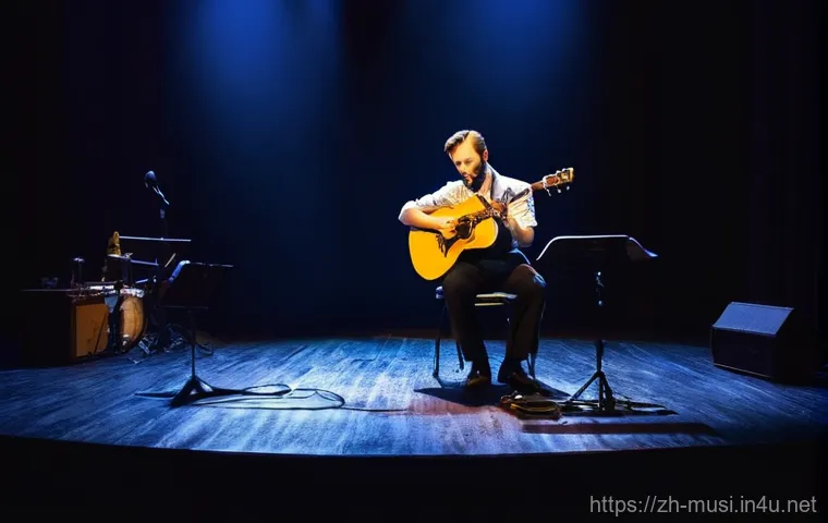 어쿠스틱 기타 브랜드 분석 - A close-up, highly detailed shot within a meticulously organized luthier's workshop, bathed in warm,...