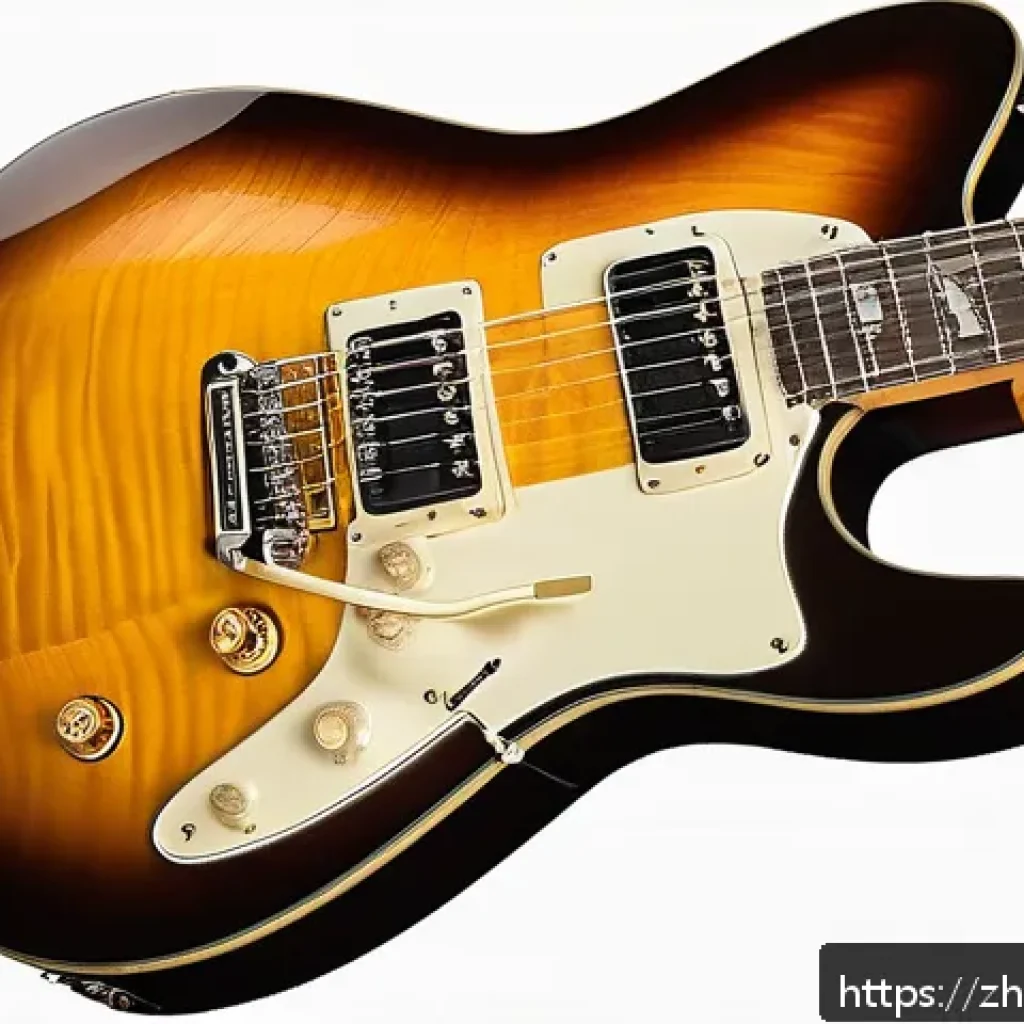 기타 소리 증폭 원리 - A detailed close-up of an electric guitar showcasing both single-coil and humbucker pickups installe...