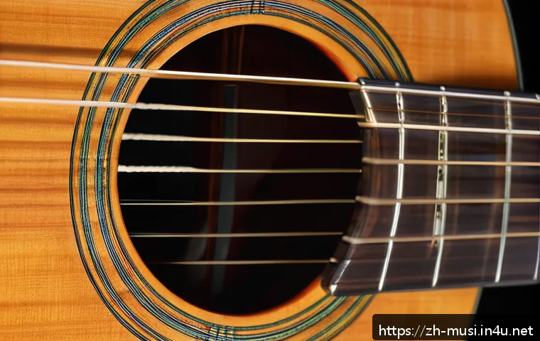 기타 프렛 손상 복구법 - A close-up view of a classical guitar fretboard showing minor scratches and surface wear on nickel-s...