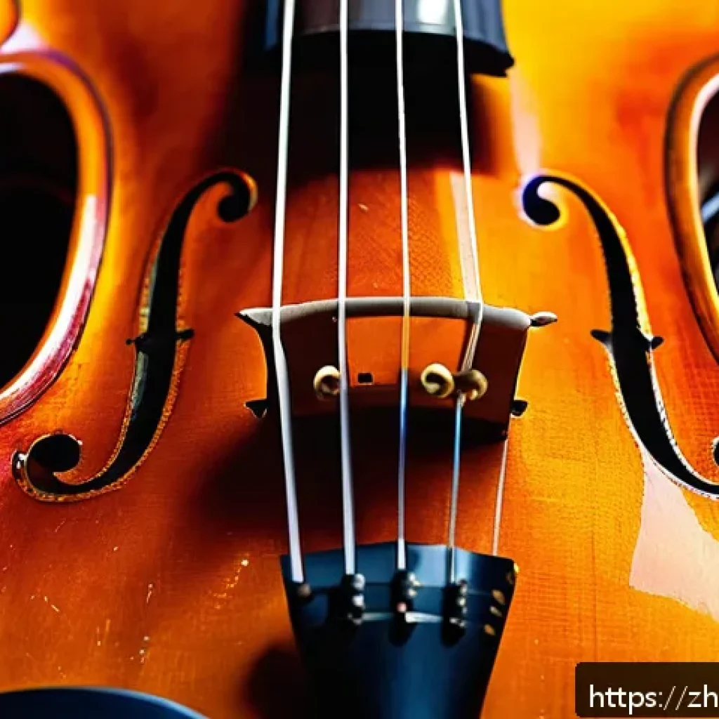 바이올린 현 교체법 - A close-up, highly detailed image of a violin resting on a wooden table, showcasing three different ...