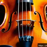 바이올린 현 교체법 - A close-up, highly detailed image of a violin resting on a wooden table, showcasing three different ...