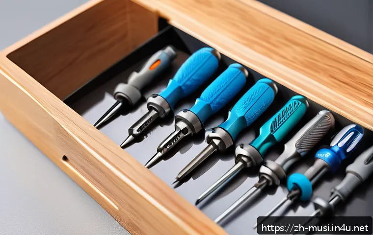 기타 도구 및 키트 - A detailed close-up of a multifunctional screwdriver set with various magnetic heads in different sh...